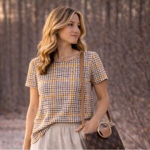 Misia Plaid Short Sleeve Top - Brown and Yellow